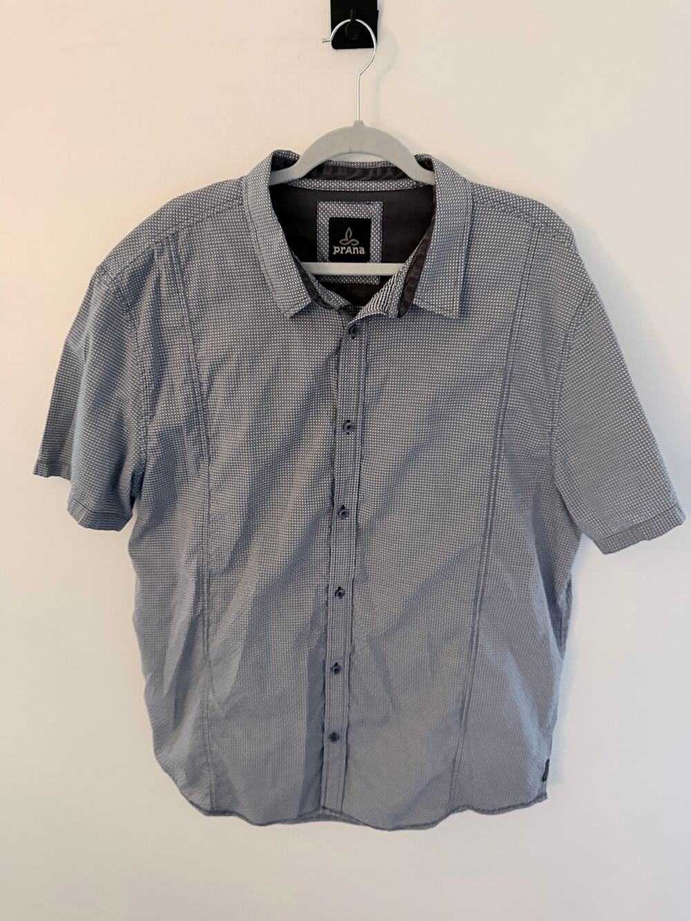 prAna Lukas Geometric Blue Gray Short Sleeve Button Down Shirt-Size XXL